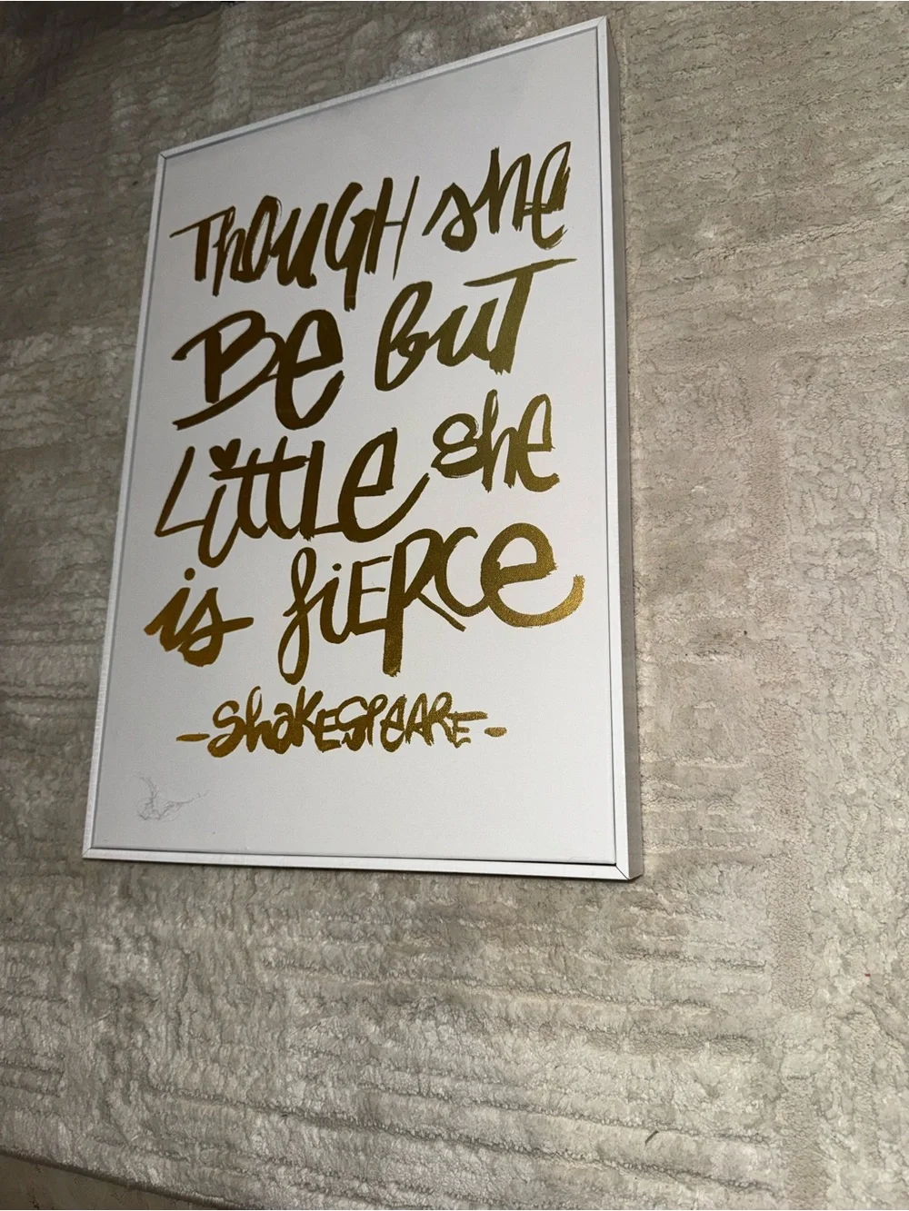 Shakespeare Quote Wall Art 16x24 Gold “She Is Fierce” Framed Canvas
